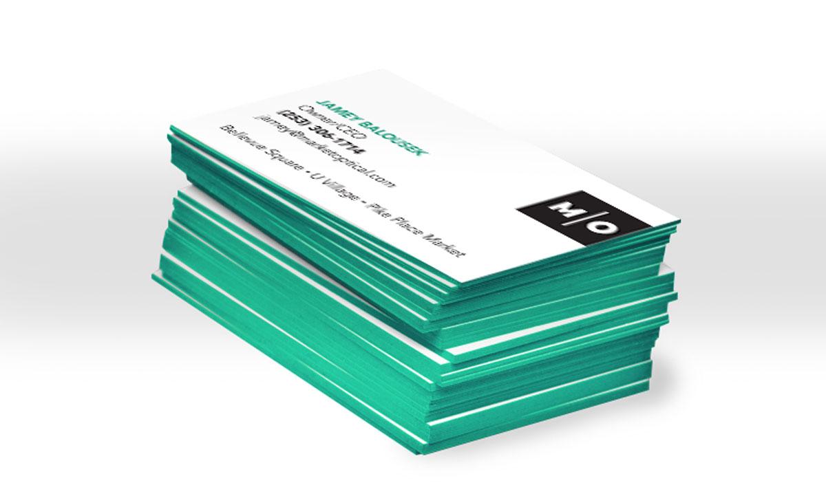 Painted edge business cards stacked to show depth