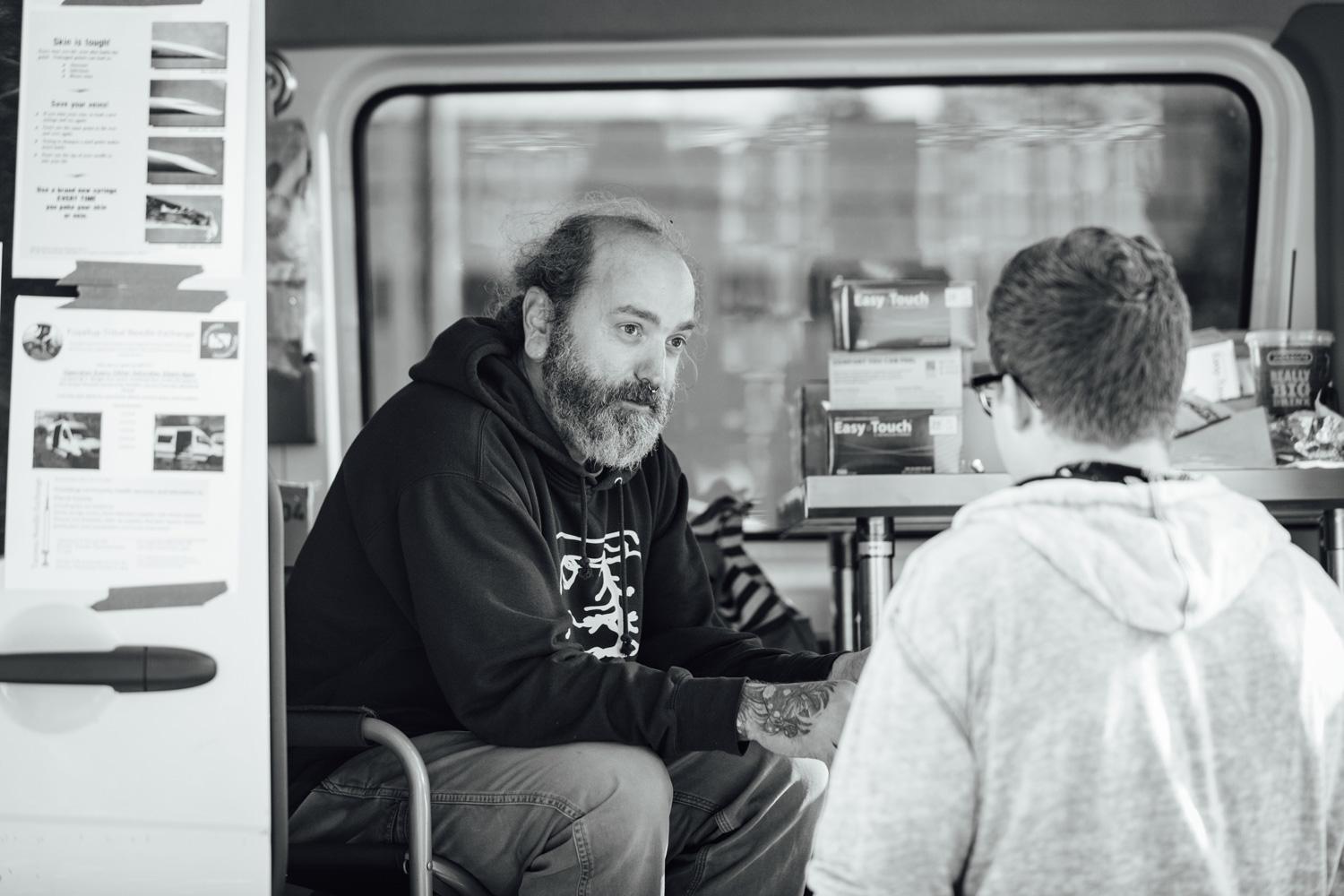 Man working at a needle exchange van